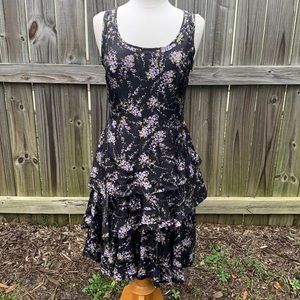 Michael Kors Collection silk dress, black with purple and green floral, size 6